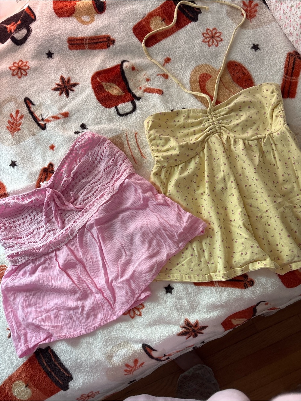 Yellow Floral adjustable Strapless & Pink Lace-Trim babydoll tops